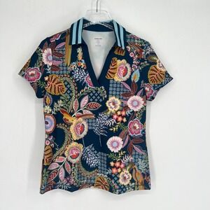 Johnny Was Active Top Womens S Floral‎ Tennis Golf Garden Collared PRreppy Boho